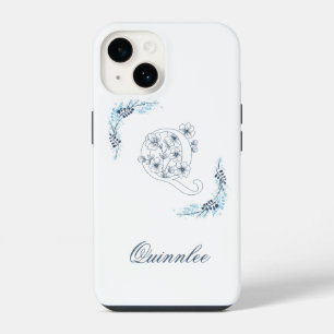 Initial "Q" Blue Monogram Calm Floral iPhone 14 Case