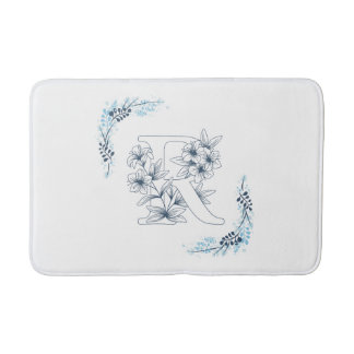 Initial "R" Blue Monogram Calm Floral Bath Mat