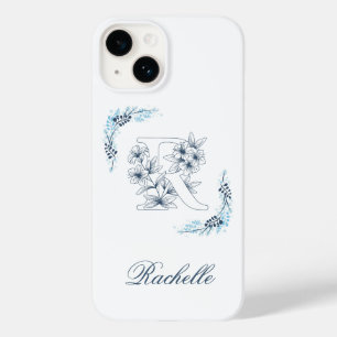 Initial "R" Blue Monogram Calm Floral Case-Mate iPhone 14 Case