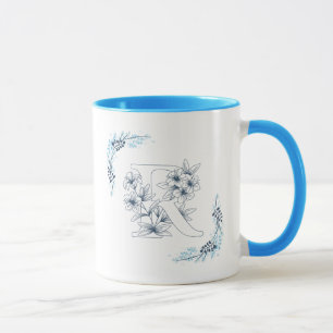 Initial "R" Blue Monogram Calm Floral Coffee Mug