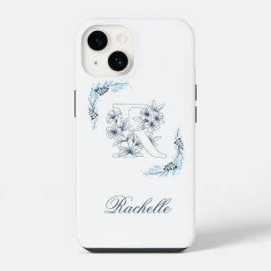 Initial "R" Blue Monogram Calm Floral iPhone 14 Case
