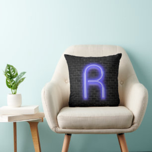 Initial R In Neon Marquee On Brick Cushion