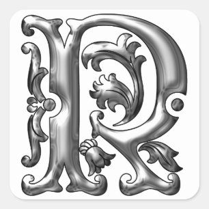 Initial R Monogram  Sticker in Silver