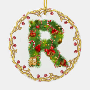 initial R monogrammed christmas ornament - circle