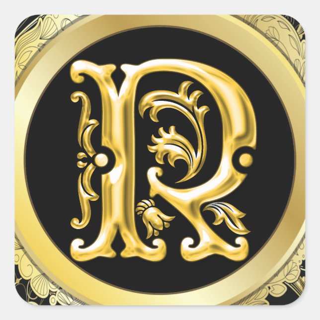 Initial R Square Sticker in Gold (Front)