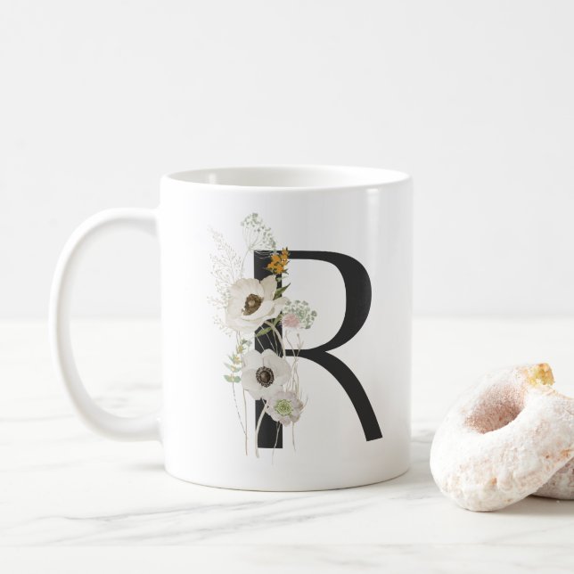 Initial R With Soft colour flower Coffee Mug (With Donut)