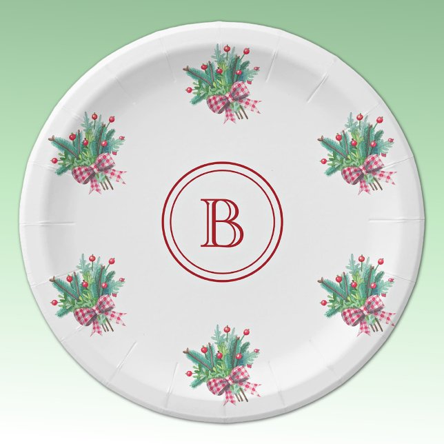Initial, Red & Green Christmas Bouquet Paper Plate (Creator Uploaded)