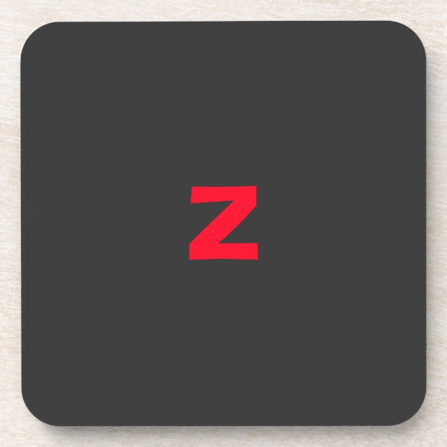 Initial Red Monogrammed Handwritten Own Name Black Coaster (Front)