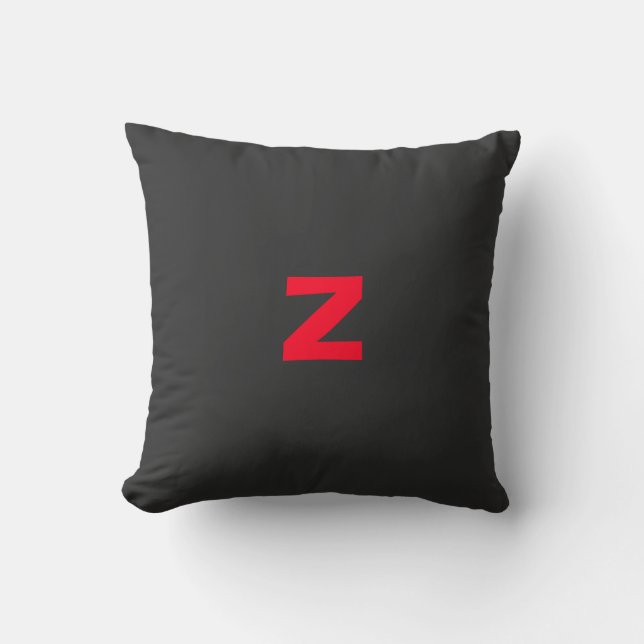 Initial Red Monogrammed Handwritten Own Name Black Cushion (Front)