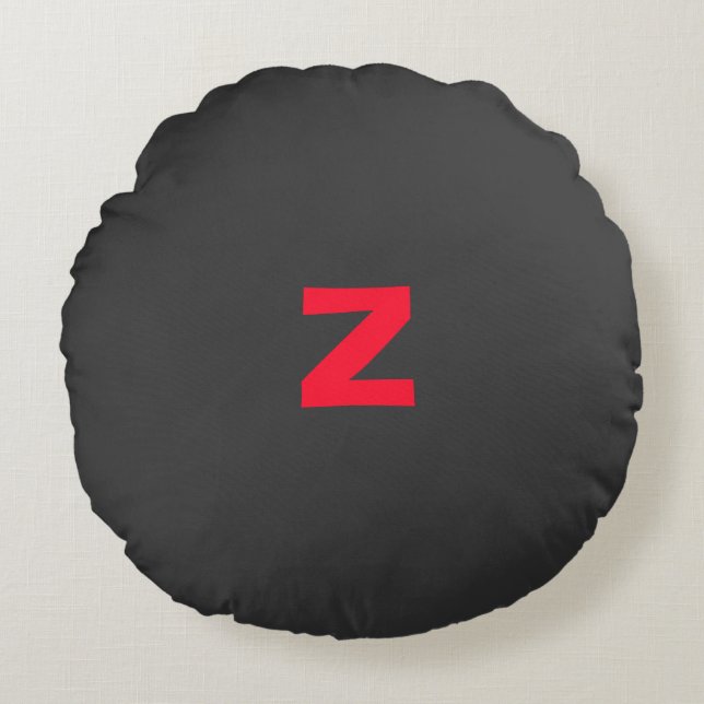 Initial Red Monogrammed Handwritten Own Name Black Round Cushion (Front)