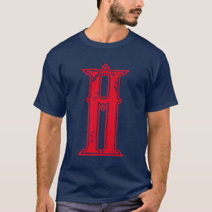 Initial Red Monogrammed Old Calligraphy Blue T-Shirt