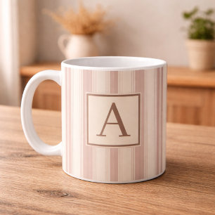 Initial Rustic Farmhouse Striped Beige & Taupe Coffee Mug