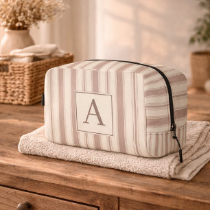 Initial Rustic Farmhouse Striped Beige & Taupe Dopp Kit