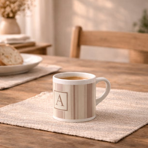 Initial Rustic Farmhouse Striped Beige & Taupe Espresso Cup