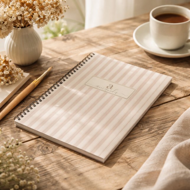 Initial Rustic Farmhouse Striped Beige & Taupe Notebook (Creator Uploaded)