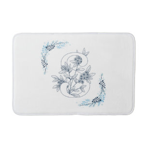 Initial "S" Blue Monogram Calm Floral Bath Mat