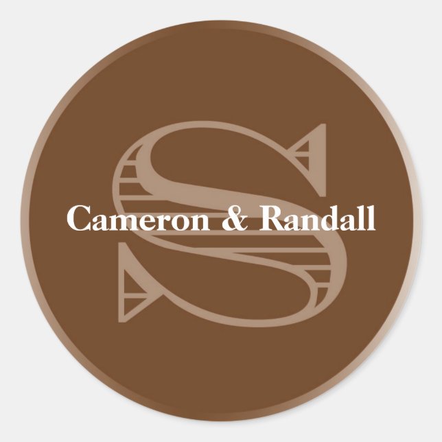 Initial S brown monogram name tag party favour (Front)