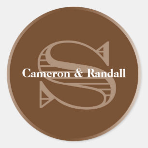 Initial S brown monogram name tag party favour