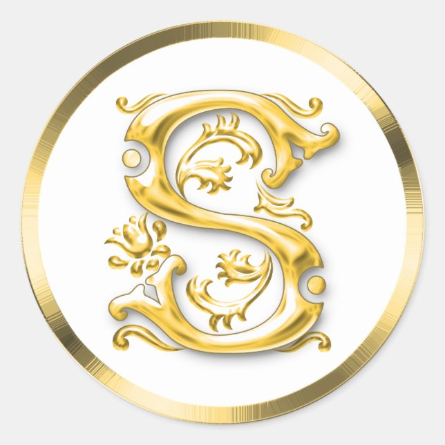 Initial S Round Sticker in Gold (Front)