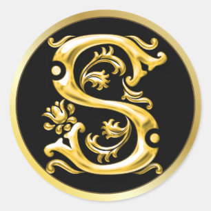 Initial S Round Sticker in Gold