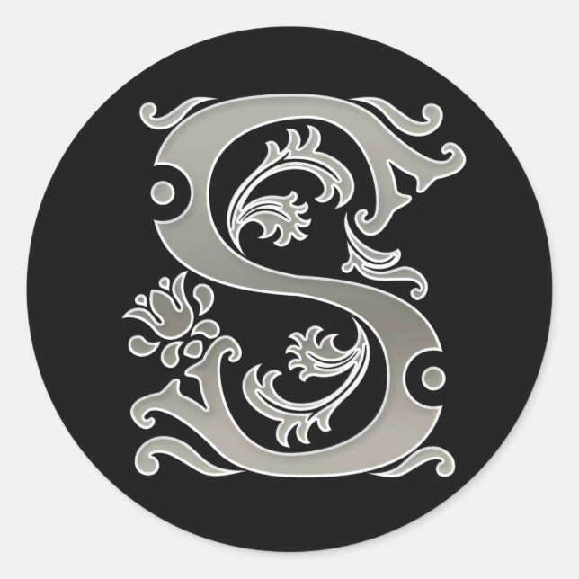 Initial S Round Sticker in silver (Front)