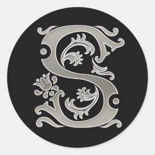 Initial S Round Sticker in silver