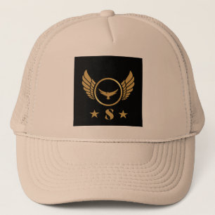 initial S Unique Stylish Accessory Gold Eagle-Cap Trucker Hat