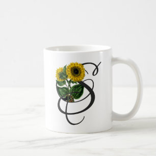 Initial S, Vintage Sunflower Coffee Mug