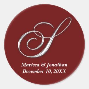 Initial S wine red monogram custom name favour sea Classic Round Sticker
