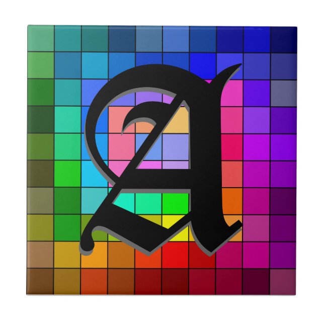 Initial Stained Glass Colour Chips Ceramic Tile (Front)
