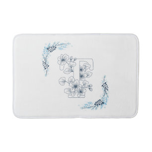 Initial "T" Blue Monogram Calm Floral Bath Mat