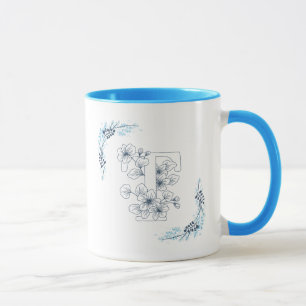 Initial "T" Blue Monogram Calm Floral Coffee Mug