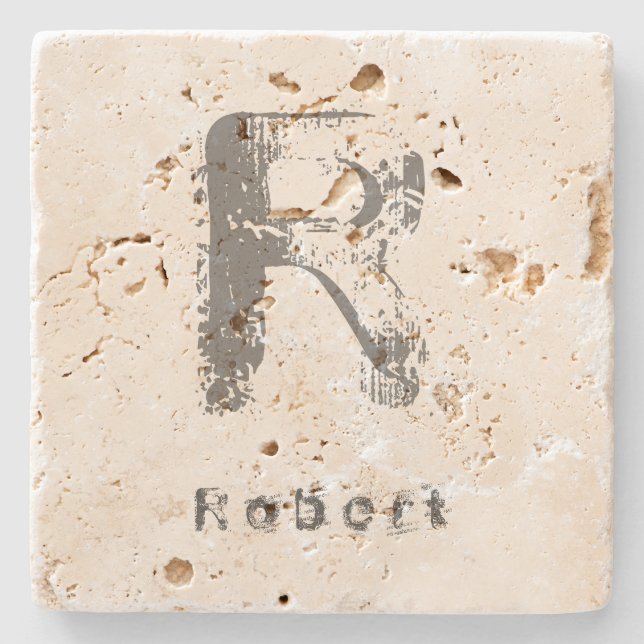 Initial Template Elegant Cool Monogram Travertine Stone Coaster (Front)