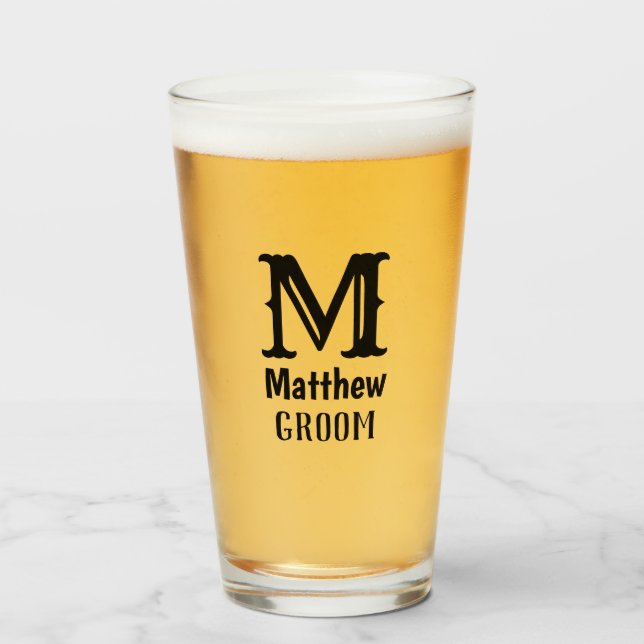 Initial Typography Modern Monogrammed Groom Glass (Front Filled)