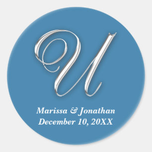 Initial U blue monogram custom name favour seal