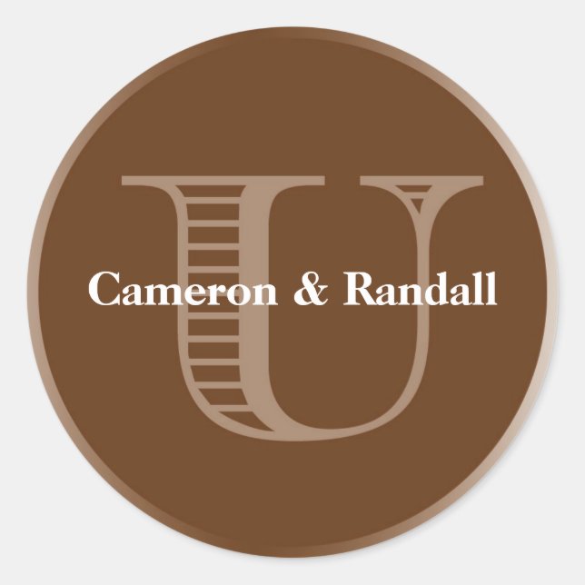 Initial U brown monogram name tag party favour (Front)