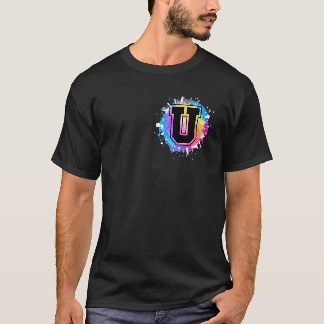 Initial U College Varsity Letter Name Initial Base T-Shirt (Front)