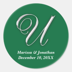 Initial U green monogram custom name favour seal