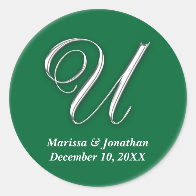 Initial U green monogram custom name favour seal (Front)