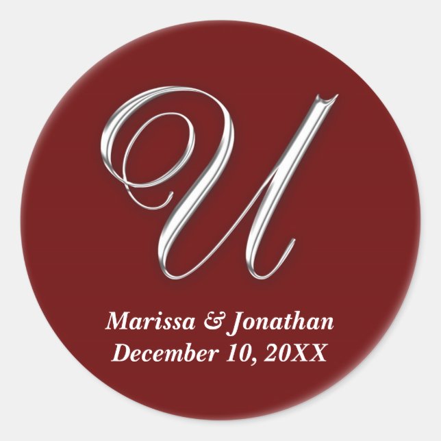 Initial U wine red monogram custom name favour sea Classic Round Sticker (Front)