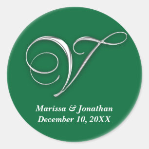 Initial V green monogram custom name favour seal