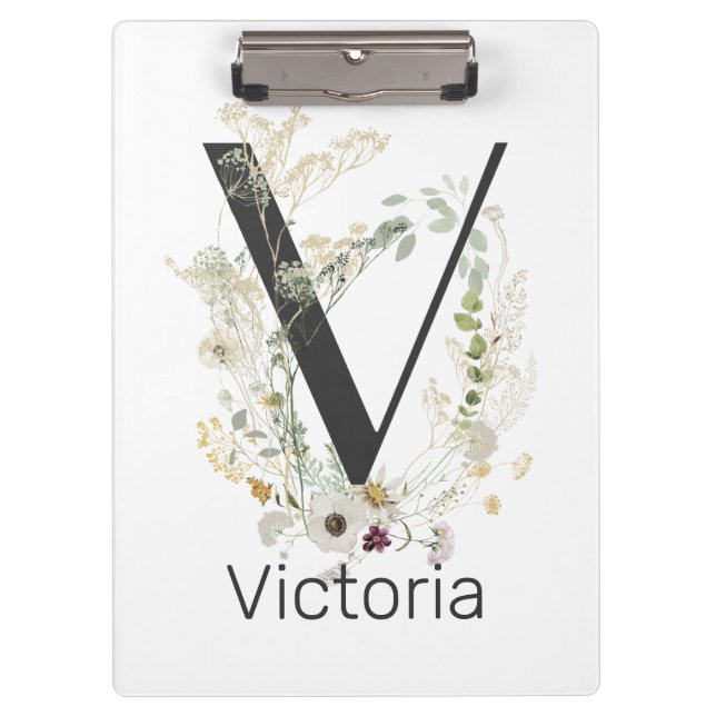 Initial V With Soft colour flower Custom  Clipboard (Front)
