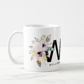 Initial 'W' Alphabet Mug Monogram Boho Watercolour