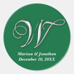 Initial W green monogram custom name favour seal