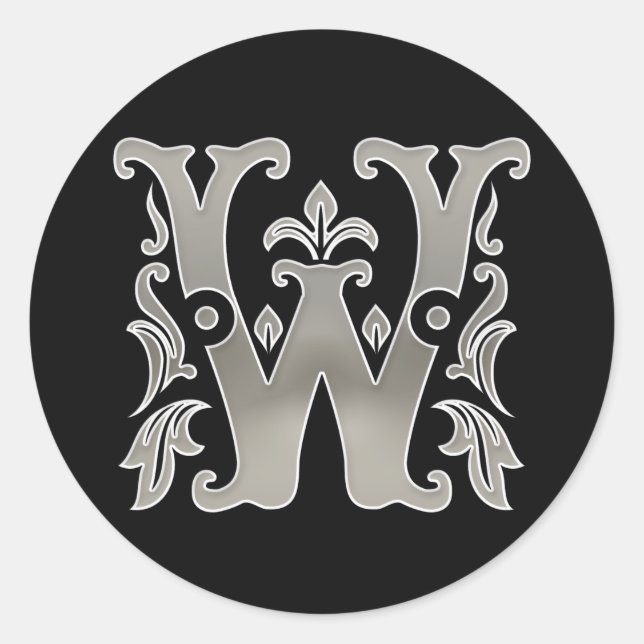 Initial W Round Sticker in silver (Front)