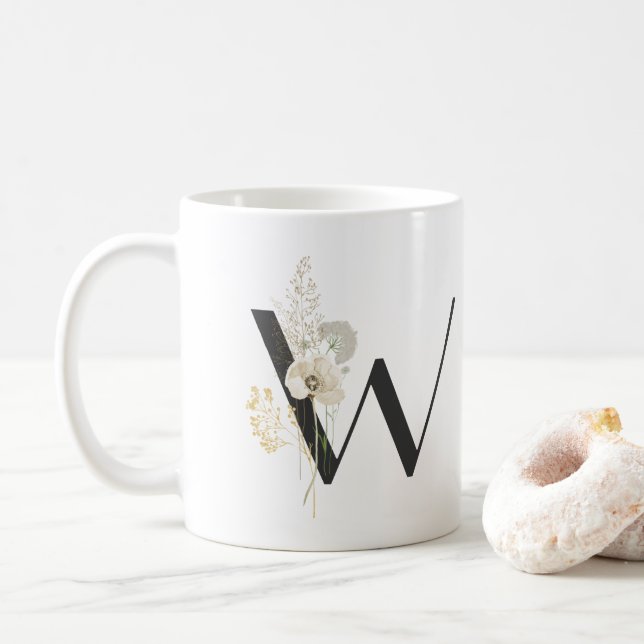 Initial W With Soft colour flower Coffee Mug (With Donut)