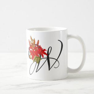 Initial W, Wood Lily Coffee Mug