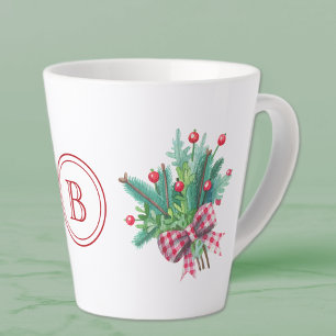 Initial, Watercolor Berries & Greenery 12oz Latte Mug