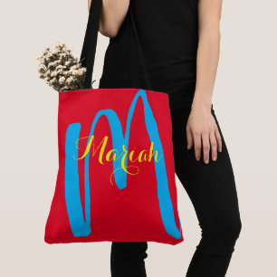 initial with name vivid colours tote bag