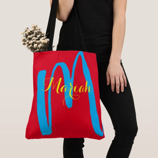 initial with name vivid colours tote bag (Close Up)
